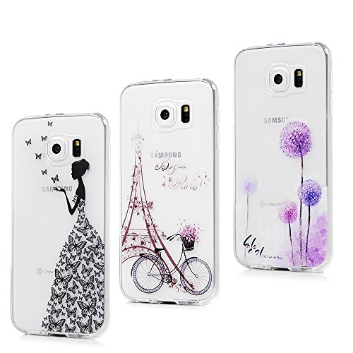 3X Funda para Samsung Galaxy S6, Carcasa Silicona Gel Case Ultra Delgado TPU Goma Flexible Cover para Samsung Galaxy S6 - Chica + Bici + Diente De León