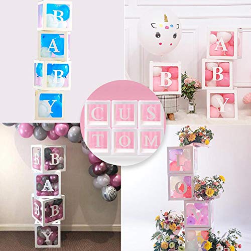 4 cajas de decoración para fiestas de baby shower, cajas de globos transparentes blancas con 30 globos y 29 letras para decoraciones navideñas de fiesta de cumpleaños de baby shower