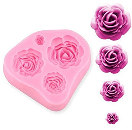 4 moldes de silicona, en 3D, con forma de rosas, para moldear fondant, utensilios de cocina para esculpir, modelar y decorar pasteles.