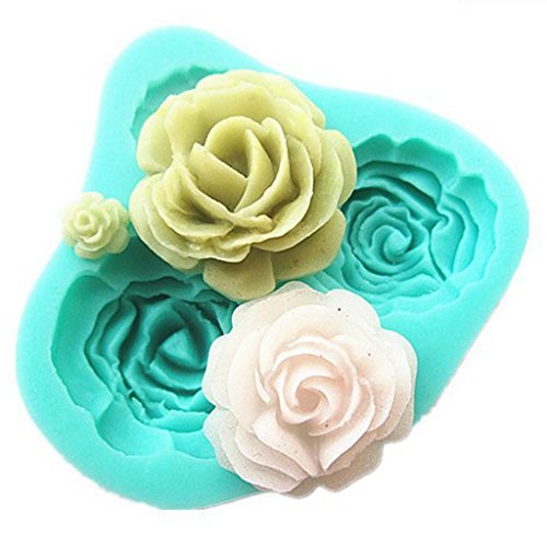 4 moldes de silicona, en 3D, con forma de rosas, para moldear fondant, utensilios de cocina para esculpir, modelar y decorar pasteles.