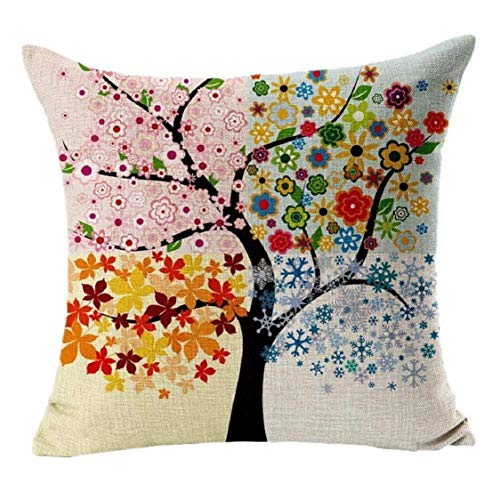 4 Pack Colorido Otoño Flor Árbol de Algodón de Lino Throw Pillow Case Funda de Almohada para cojín 45x45 cm, Gspirit