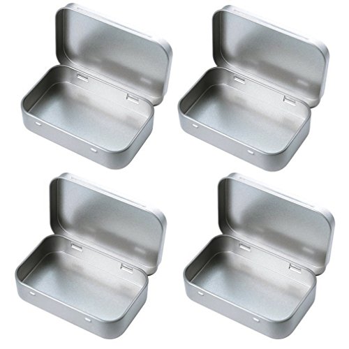 4-Pack de tubos de ensayo (tapa con bisagra lata de supervivencia, Plata Mini pequeño en blanco organizado en caja de metal para Nail Art Kits tabaco auriculares joyas etc.