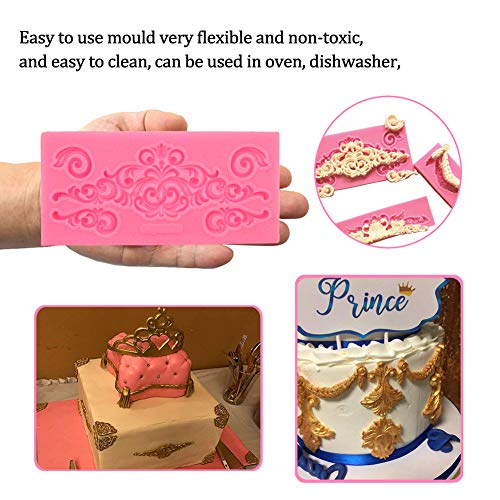 4 Pack Lace Silicone Fondant Cake Molds Moldes de Silicona para Fondant, decoración de Tartas, Herramientas para Hacer Bricolaje, Dulces, Chocolate, Cubitos de Hielo, jabón