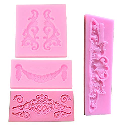 4 Pack Lace Silicone Fondant Cake Molds Moldes de Silicona para Fondant, decoración de Tartas, Herramientas para Hacer Bricolaje, Dulces, Chocolate, Cubitos de Hielo, jabón