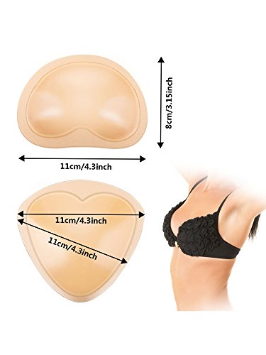 4 Pares de Almohadillas de Sujetador Autoadhesivas Insertos Desmontable Push Up Rellenos de Pecho para Bikini, 2 Formas (Beige)