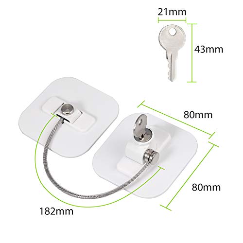 4 Pcs Cerradura de Nevera Seguridad de Armario para niños Cable Cierre con Llaves para Muebles Puerta de nevera, Gabinete, Cajón, Armario - Blanco