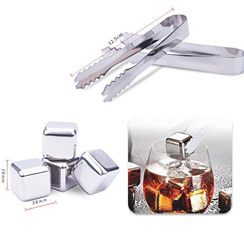 4 PCS Cubitos de Hielo Reutilizables de Acero Inoxidable, Piedra de Whisky, Set de Regalo con Pinzas de Piedra de Hielo para Enfriar Rápidamente Whisky, Vino, Ginebra, Tónico y Cócteles