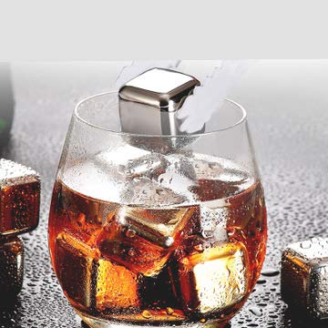 4 PCS Cubitos de Hielo Reutilizables de Acero Inoxidable, Piedra de Whisky, Set de Regalo con Pinzas de Piedra de Hielo para Enfriar Rápidamente Whisky, Vino, Ginebra, Tónico y Cócteles