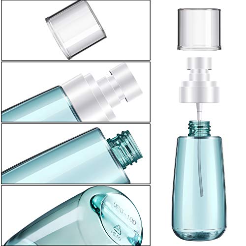 4 Piezas Botellas de Spray de Tamaño de Viaje, Botella de Spray de Niebla Fina de 60 ml/ 2 oz y 100 ml/ 3,4 oz Contenedores Recargables Transparentes Vacíos Sin Aire con 2 Embudos y 8 Etiquetas