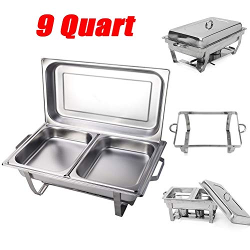 4 Piezas Calentadores De Comida, Chafing Dish Estufa De Desayuno Calentador Alimentos Plato Frotamiento Buffet Estufa Tipo Buffet Server con Marco Plegable para Buffet y Fiestaone Third