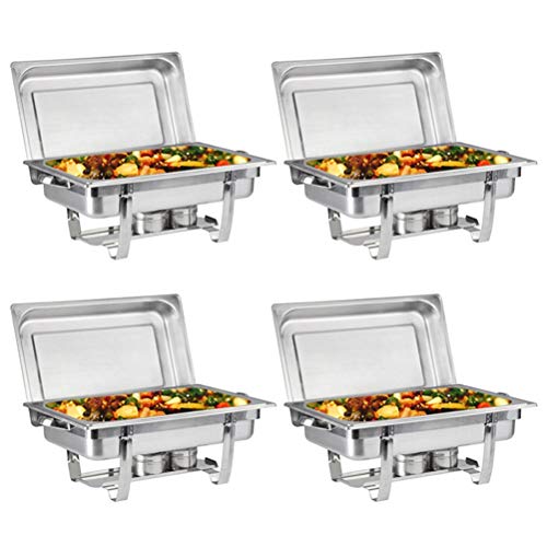 4 Piezas Calentadores De Comida, Chafing Dish Estufa De Desayuno Calentador Alimentos Plato Frotamiento Buffet Estufa Tipo Buffet Server con Marco Plegable para Buffet y Fiestaone Third