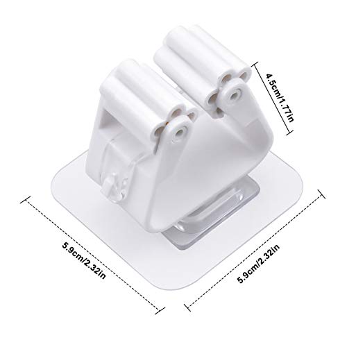 4 Piezas Colgador Escoba Pared, Adhesivos Soporte Fregonas sin Perforar, Ajustable Colgador de Escobas, Organizador para Herraminetas Limpias en Hogar Restaurante Cocina Baño e garaje, Blanco