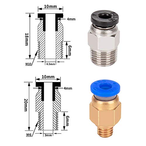 4 piezas Tubo de teflón PTFE, Vibury PTFE Blue Tubing y 4 piezas PC4-M6 Fittings con 4 piezas PC4-M10 Fittings para Reprap Impresora 3D Bowden Extruder 1.75mm Filamento