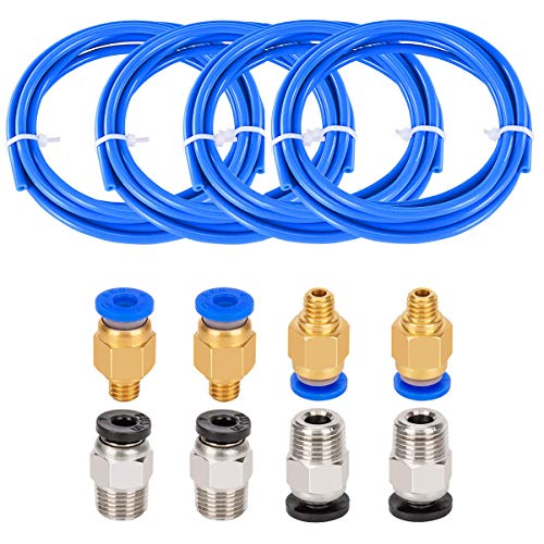 4 piezas Tubo de teflón PTFE, Vibury PTFE Blue Tubing y 4 piezas PC4-M6 Fittings con 4 piezas PC4-M10 Fittings para Reprap Impresora 3D Bowden Extruder 1.75mm Filamento