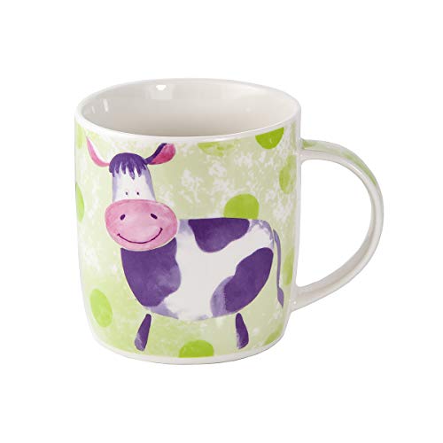 4 Set Taza de Café Colores, Tazas de Café Te Originales 365 ml Tazas Grande de Porcelana con Animales Cerdo, Oveja, Vaca y Caballo, Regalos Mujer Hombre y Niños