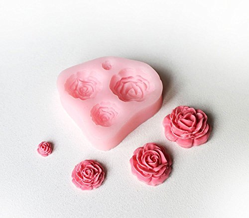 4 Tamaño Rosa Flor de silicona del molde de la torta Decoración Fondant Fimo Sugarcraft