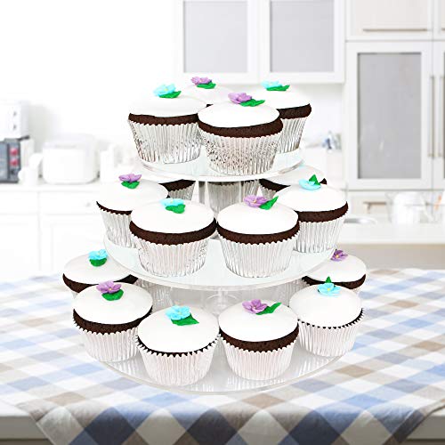 4-Tier Soporte Cupcakes (12'' 10'' 8'' 6'') - Redondo Transparente Acrílico - Fuerte y Duradero - para Tartas Postres Muffins| Cupcake Stand para Fiestas, Bodas, Cumpleaños.