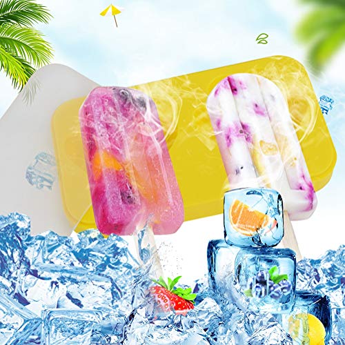 4 Unids DIY Silicona Popsicle Lindo Molde Fabricante de Helados Molde Bandeja de Cubitos de Hielo # Mu?Eco de Nieve // Huellas // Conejos // Moldes de paletas ovalados(Amarillo)