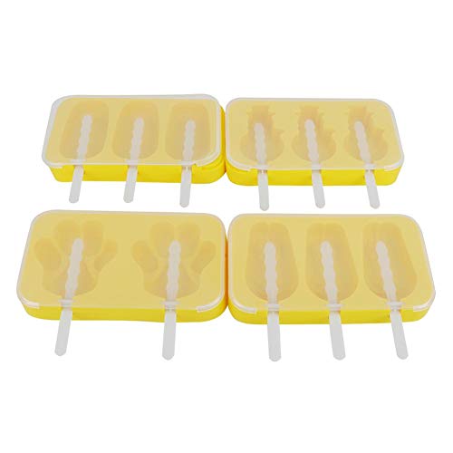 4 Unids DIY Silicona Popsicle Lindo Molde Fabricante de Helados Molde Bandeja de Cubitos de Hielo # Mu?Eco de Nieve // Huellas // Conejos // Moldes de paletas ovalados(Amarillo)