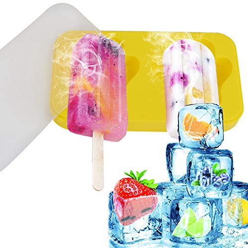 4 Unids DIY Silicona Popsicle Lindo Molde Fabricante de Helados Molde Bandeja de Cubitos de Hielo # Mu?Eco de Nieve // Huellas // Conejos // Moldes de paletas ovalados(Amarillo)