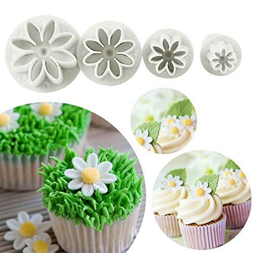 4 Unids/Set Margarita Flor Cookie Girasol Cortador Émbolo Sugarcraft Fondant Cake Tool Navidad Herramientas de decoración de Pasteles