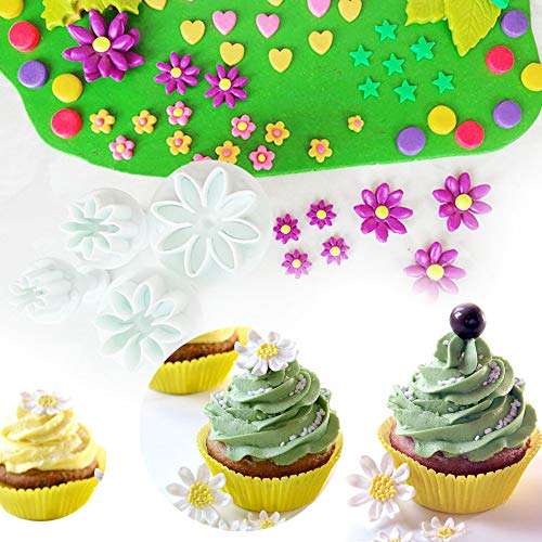 4 Unids/Set Margarita Flor Cookie Girasol Cortador Émbolo Sugarcraft Fondant Cake Tool Navidad Herramientas de decoración de Pasteles