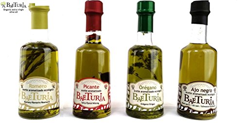 4 x 250 ml Aceite de Oliva Virgen Extra ecológico aromatizado marca Baeturia