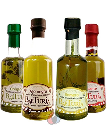 4 x 250 ml Aceite de Oliva Virgen Extra ecológico aromatizado marca Baeturia