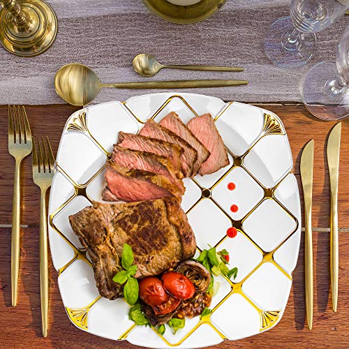 40 Elegantes Platos Desechables de Plástico Duro con Patrón Dorado| 20 Platos Grandes y 20 Platos Postre| Resistentes y Reutilizable - Vajilla Desechables Oro para Catering Bodas Fiestas Navidad.