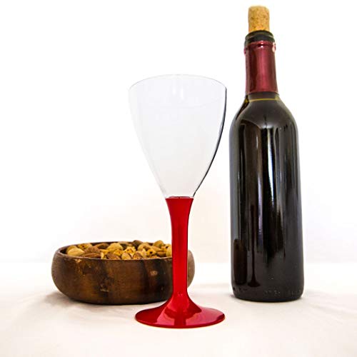 40 x Copas de vino desechable de plástico, 40 unidades | Sin BPA, robusta y con un elegante aspecto de cristal | Tallo rojo