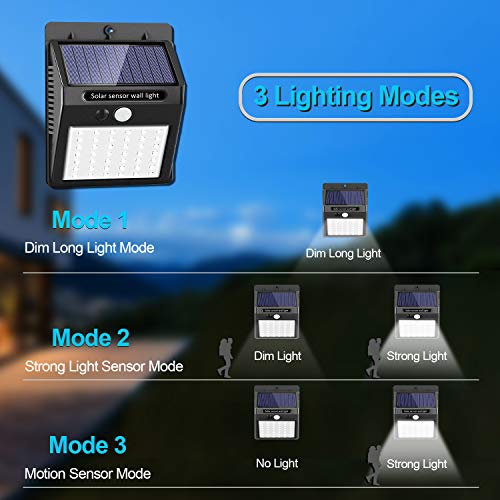 [42 LED / 3 Modos ] SEZAC Luces solares Luces con sensor de movimiento solar para exteriores, Luces de seguridad inalámbricas a prueba de agua para el garaje del jardín Camino (paquete de 6)