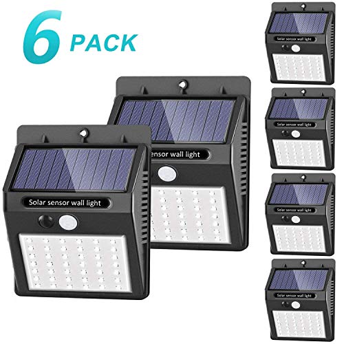 [42 LED / 3 Modos ] SEZAC Luces solares Luces con sensor de movimiento solar para exteriores, Luces de seguridad inalámbricas a prueba de agua para el garaje del jardín Camino (paquete de 6)