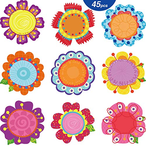 45 Recorte de Flores de Primavera Recortes de Decoración de Aula de Flores de Colorido Versátil con Puntos Pegamento para Fiesta Primavera Verano de Tablón de Anuncios de Escuela, 5.9 x 5.9 Pulgadas