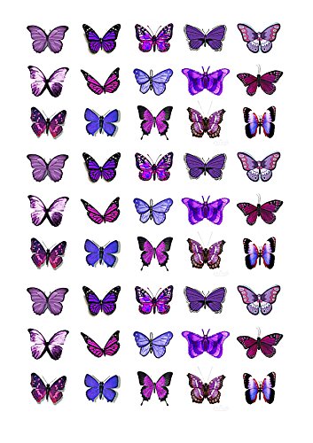 45 x Cakeshop decoración para pasteles comestibles en forma de Mariposas de color Morado