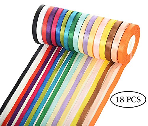 450 yardas Cinta Raso de Satén de Cinta de Tela de Doble Cara de 10 mm Cinta de Satén de Seda, 18 Rollos, 18 Colores para Flores, Arcos, Ropa, Decoración de La boda, Manualidades, Costura (18 piezas)