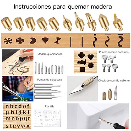 45pcs Kit Pirograbador de Madera,Preciva Kit Pirograbdores Electrico 60W Temperatura Regulable entre 200° C y 450° C, Soldador Pirografo Profesional para Madera, Cuero, Grabado