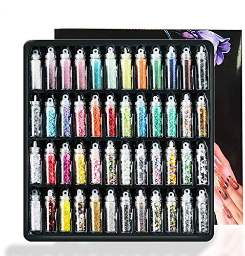 48 PCS 3D Nail Art Decoration Glitter Powder Sequins Set,Festival Chunky Glitter Face Body Hair Decoration Party DIY Craft Slime Making Kit, Lentejuelas Nail Salon Equipos para Navidad Halloween