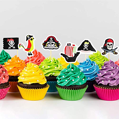 48 piezas de Toppers de Pastel Pirata, Decoración Torta Pirata de Toppers, para Cumpleaños de Niños, Halloween, Fondos de Fotos y Accesorios, Decoración de Fiesta