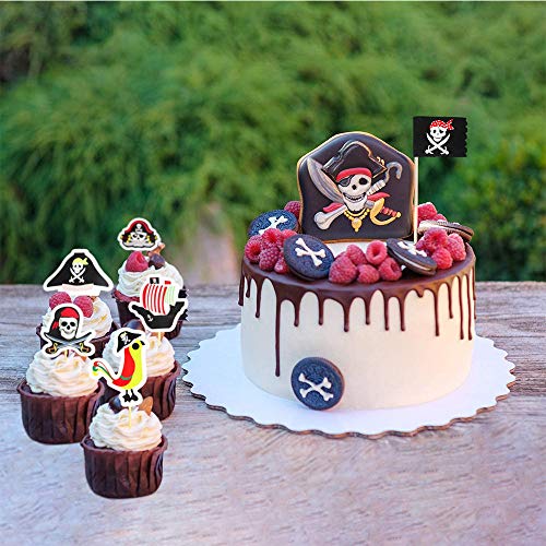 48 piezas de Toppers de Pastel Pirata, Decoración Torta Pirata de Toppers, para Cumpleaños de Niños, Halloween, Fondos de Fotos y Accesorios, Decoración de Fiesta