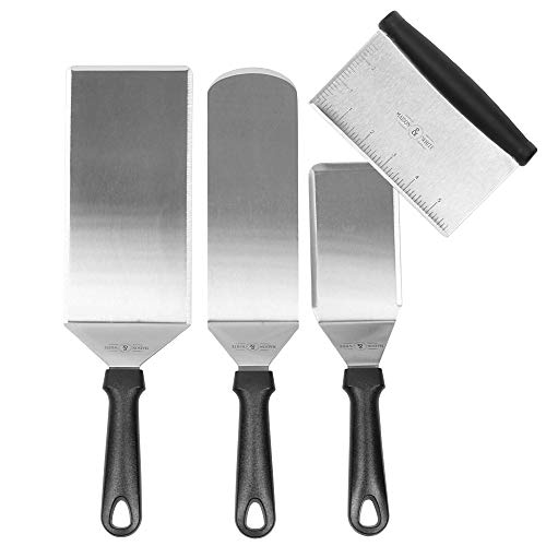 4pc. Set de espátula de acero inoxidable | parrillas de metal y utensilios de barbacoa | Hierro, raspador, panqueque | M & W ...