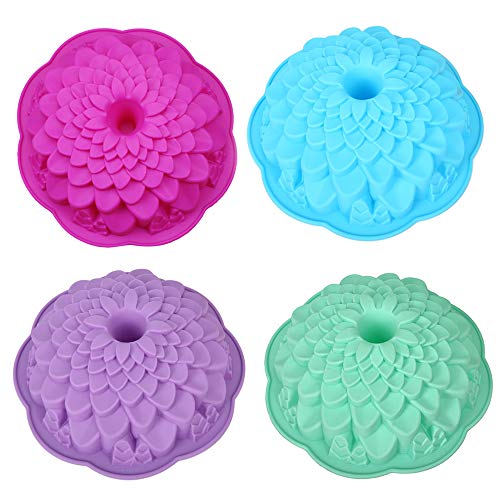 4Pcs Flower moldes de silicona para tartas, diseño de flores, redondos, grandes, Moldes de Silicona para Caramelos, Chocolate, Hornear, Tarta, Galletas, Jabón