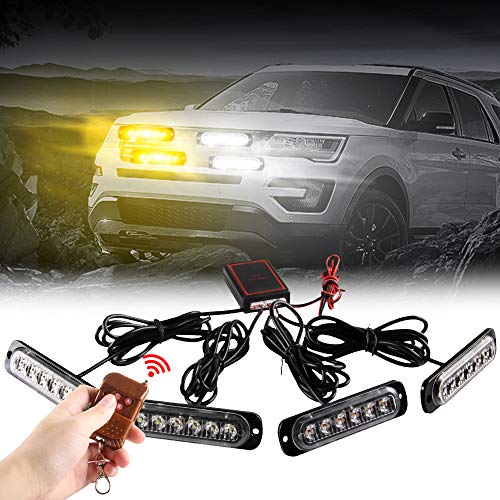 4x6 LED Luz Estroboscópica del Coche Luz de Advertencia 4 en 1 Rejilla Montada en la Superficie Luz de Advertencia Externa con Control Remoto Inalámbrico Para el Camión del Coche DC12V Ámbar Blanco