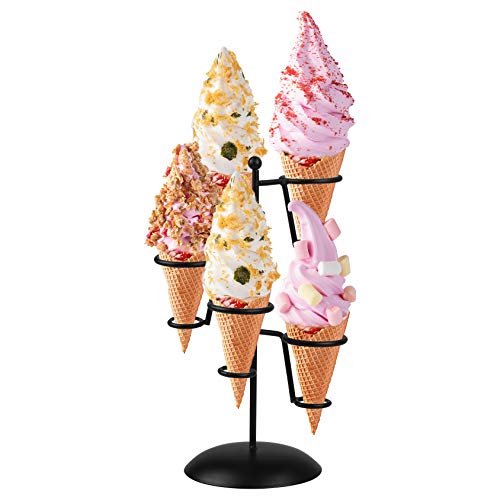 5 Agujeros del Cono De Helado Titular, Hierro Negro, Soporte para helado con base,Soporte de Cono de Helado,Soporte Del Sushi, para helados, dulces,papas fritas,cono de palomitas de maíz y tal más