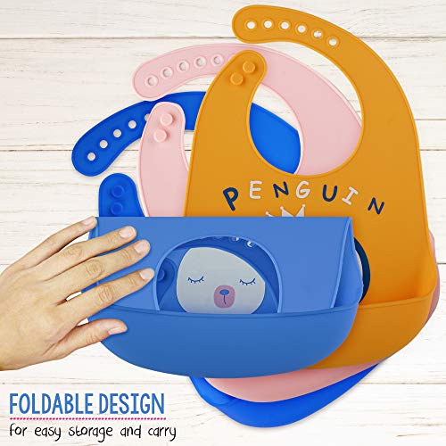 5 Baberos Blando de Silicona para Bebés Impermeable, 5 Colores - Ajustable, Flexible y Fácil de Limpiar| Sin BPA - Baby Bib Destete para Unisex, Niñas y Niños,| Regalo de Baby Shower Navidad Ideal.