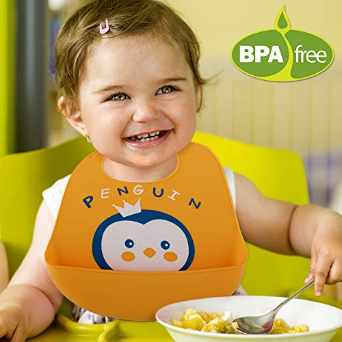 5 Baberos Blando de Silicona para Bebés Impermeable, 5 Colores - Ajustable, Flexible y Fácil de Limpiar| Sin BPA - Baby Bib Destete para Unisex, Niñas y Niños,| Regalo de Baby Shower Navidad Ideal.