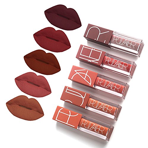 5 Colors Matte Lipstick Set, FOXTSPORT Super Stay Pintalabios Mate Larga Duracion Labial Permanente Maquillaje de Profesional para Niñas, 5pcs