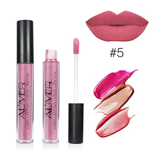 5 Colors Matte Lipstick Set, Super Stay Pintalabios Mate Larga Duracion Labial Permanente Maquillaje de Profesional para Niñas, 5pcs