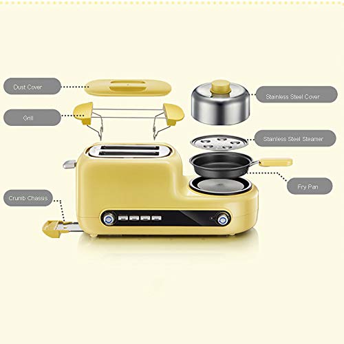 5-En-1 Multifuncionales Tostadora AutomáTica, Tostadora De Pan 1080 (W), Con SartéN Antiadherente Y Vaporizador De Acero Inoxidable, Con DescongelacióN, CalefaccióN, FuncióN De CancelacióN,Yellow