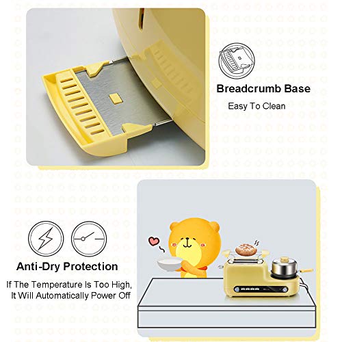 5-En-1 Multifuncionales Tostadora AutomáTica, Tostadora De Pan 1080 (W), Con SartéN Antiadherente Y Vaporizador De Acero Inoxidable, Con DescongelacióN, CalefaccióN, FuncióN De CancelacióN,Yellow