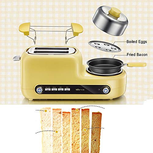 5-En-1 Multifuncionales Tostadora AutomáTica, Tostadora De Pan 1080 (W), Con SartéN Antiadherente Y Vaporizador De Acero Inoxidable, Con DescongelacióN, CalefaccióN, FuncióN De CancelacióN,Yellow